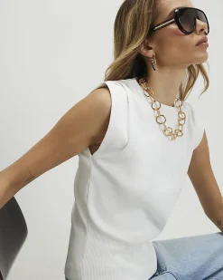 White Knitted Sleeveless Top