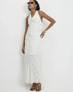 White Lace Halter Cowl Neck Top
