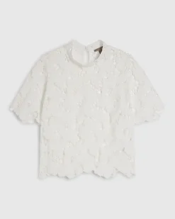 White Lace Short Sleeve Blouse