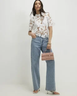White Lace Short Sleeve Blouse