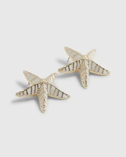 White Large Enamel Starfish Stud Earrings