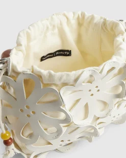 White Laser Cut Flower Cross Body Bag