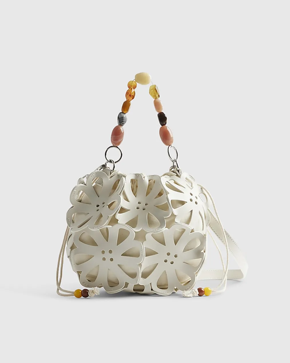 White Laser Cut Flower Cross Body Bag
