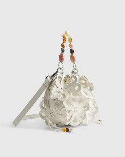 White Laser Cut Flower Cross Body Bag