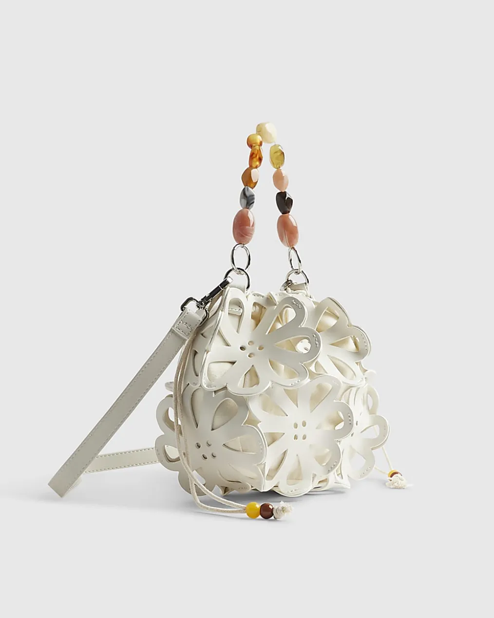 White Laser Cut Flower Cross Body Bag