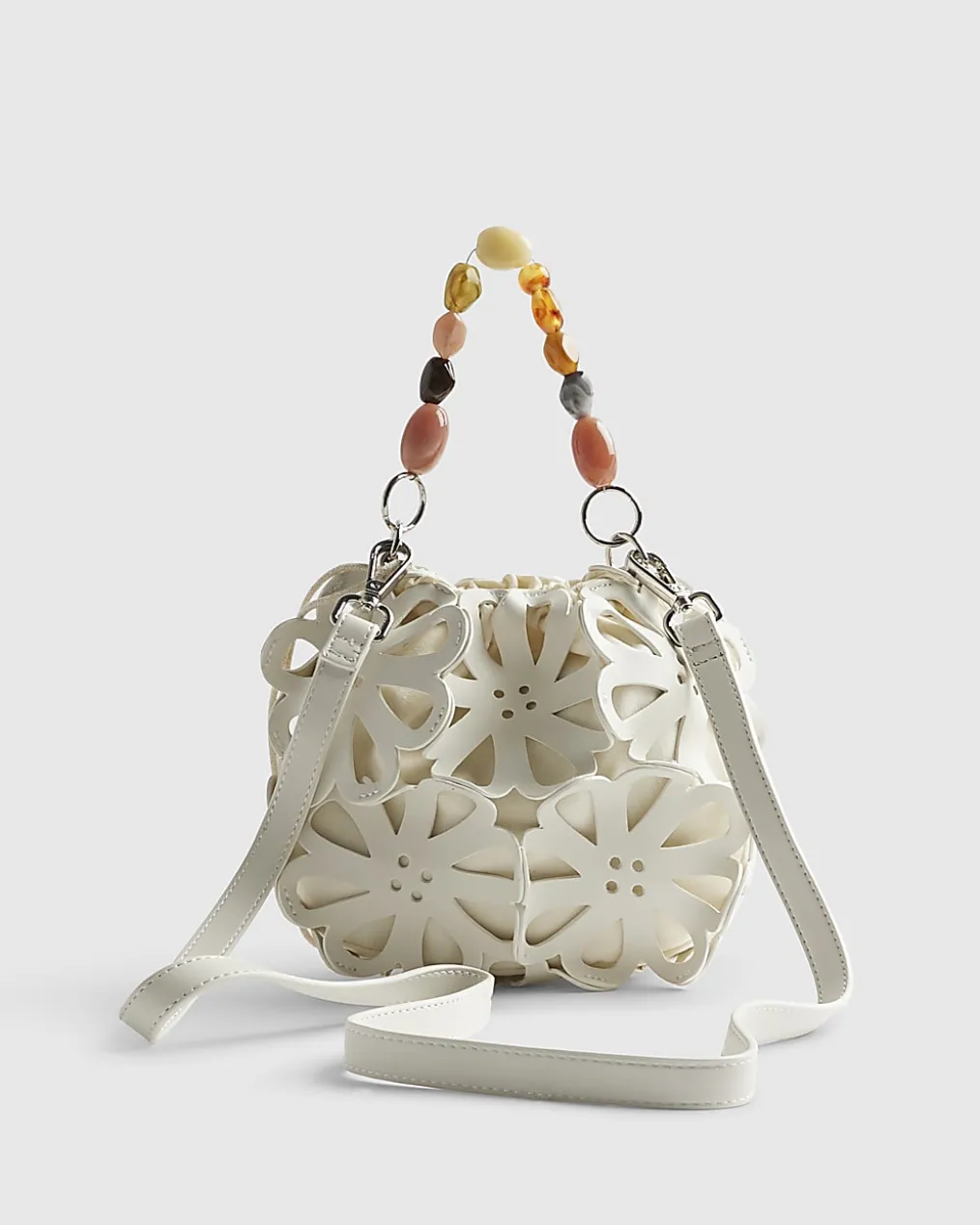 White Laser Cut Flower Cross Body Bag