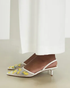 White Lemon Embroidered Court Heels