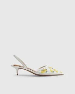 White Lemon Embroidered Court Heels