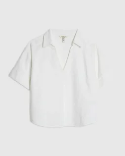 White Linen Blend Boxy Short Sleeve Shirt