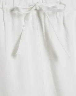 White Linen Blend Drawstring Tapered Trousers