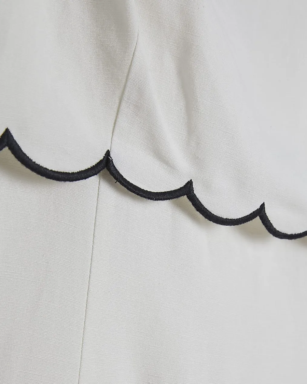 White Linen Blend Scallop Trim Midi Dress