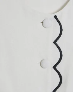 White Linen Blend Scallop Trim Waistcoat