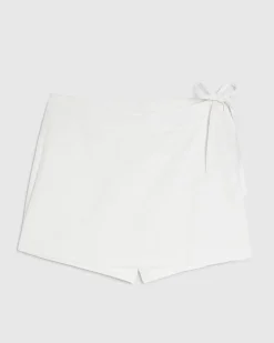 White Linen Blend Tie Side Skort