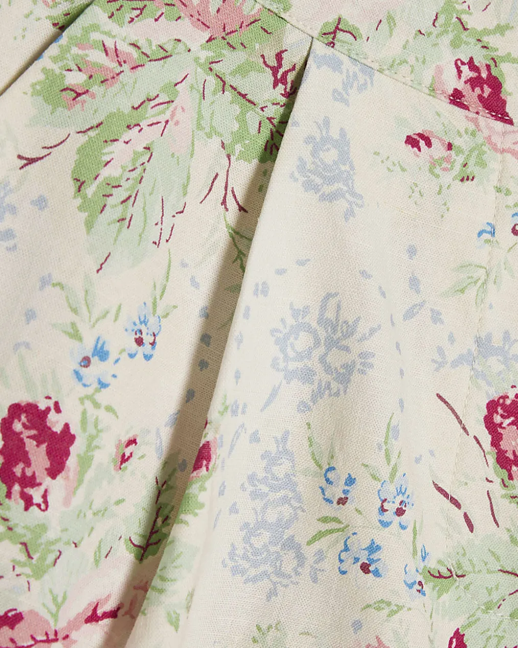 White Linen Blended Floral Printed Shorts