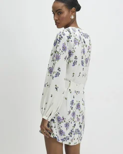 White Long Sleeve Floral Mini Dress