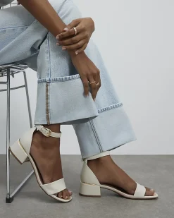 White Low Block Heel Sandals