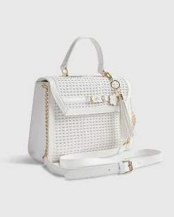 White Medium Woven Charm Tote Bag