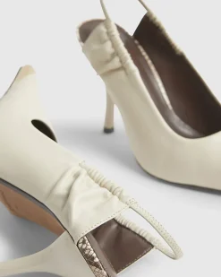 White Metal Toe Cap Slingback Court Heels
