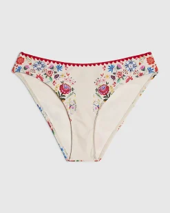 White Mexicana Floral Low Rise Bikini Bottoms