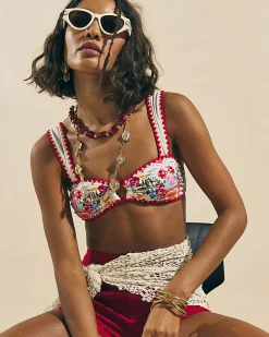 White Mexicana Floral Wide Strap Bikini Top