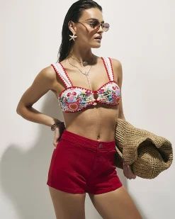White Mexicana Floral Wide Strap Bikini Top