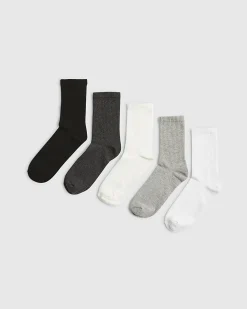 White Mixed Ribbed Tube Pack Of 5 Socks