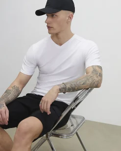 White Muscle Fit Cotton V Neck T-Shirt