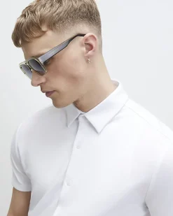 White Muscle Fit Pique Shirt