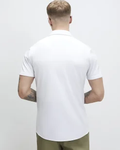 White Muscle Fit Pique Shirt