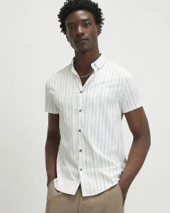 White Muscle Fit Stripe Short Sleeve Shirt