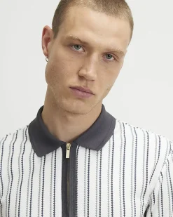 White Muscle Fit Stripe Textured Polo Shirt