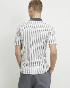 White Muscle Fit Stripe Textured Polo Shirt