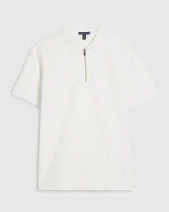 White Muscle Fit Textured Zip Polo Shirt