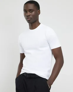 White Muscle Fit Textured Knit T-shirt