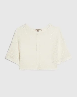 White Open Stitch Knitted T-Shirt