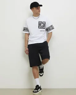 White Oversized Cotton Baroque Print T-Shirt
