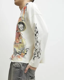 White Oversized Cotton Burnout Car T-Shirt