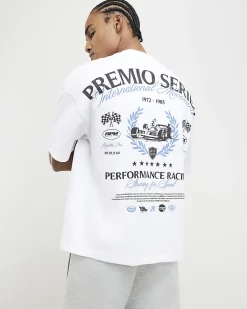 White Oversized Cotton Premio Racing T-Shirt
