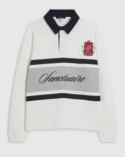 White Oversized Fit Colour Block Rugby Shirt