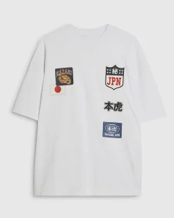 White Oversized Fit Cotton Kazaki T-Shirt