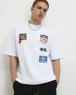 White Oversized Fit Cotton Kazaki T-Shirt