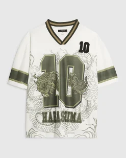 White Oversized Fit Dragon Graphic T-Shirt
