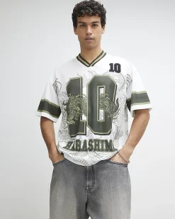 White Oversized Fit Dragon Graphic T-Shirt