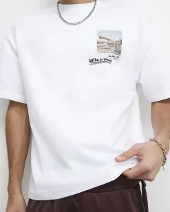 White Oversized Fit Graphic Print T-Shirt