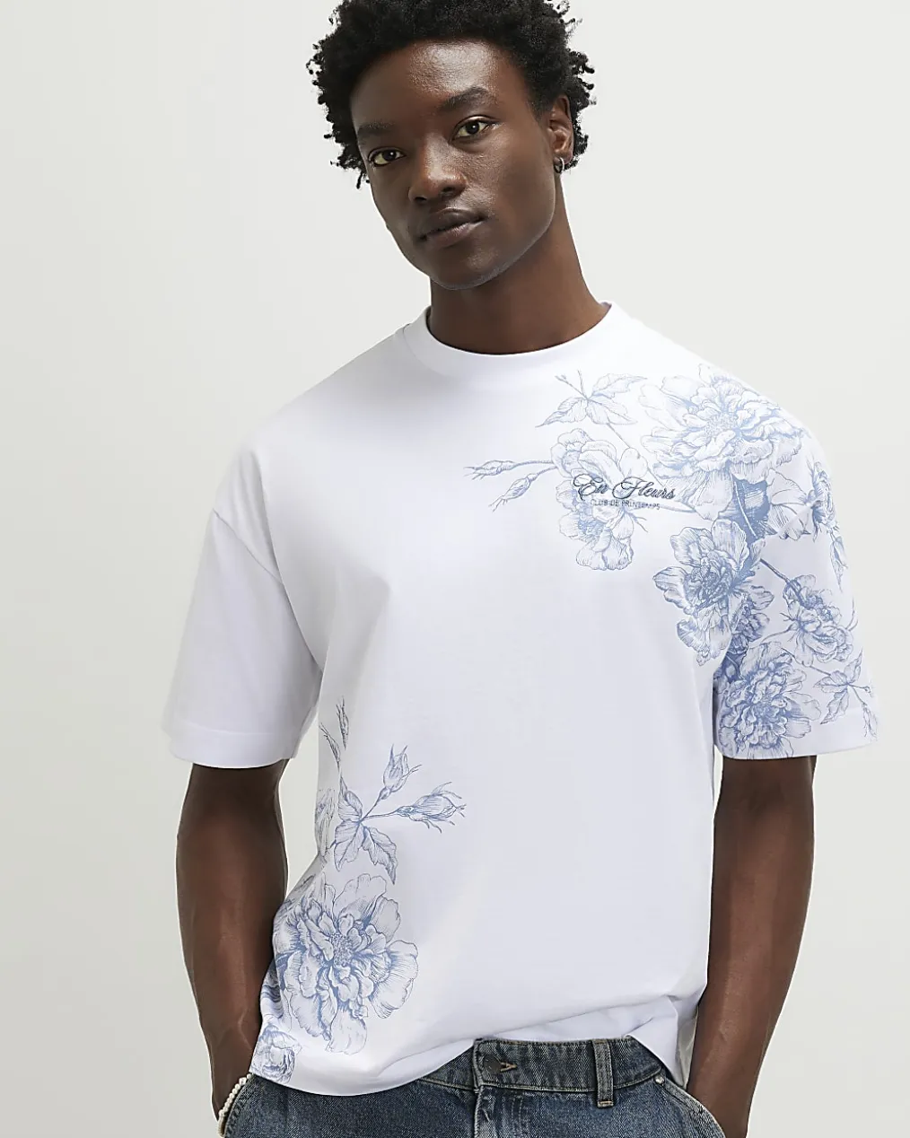 White Oversized Floral Midweight T-Shirt