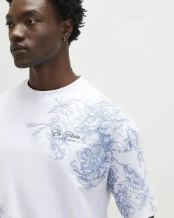 White Oversized Floral Midweight T-Shirt