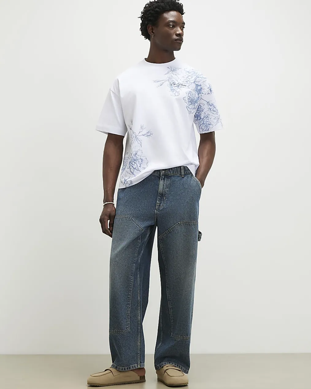 White Oversized Floral Midweight T-Shirt