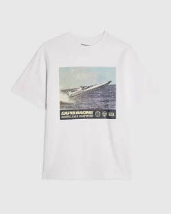 White Oversized Speed Boat Graphic T-Shirt