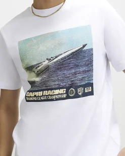 White Oversized Speed Boat Graphic T-Shirt