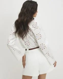 White Plaited Belt Tailored Shorts